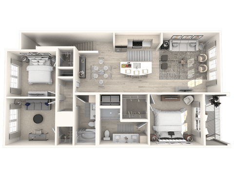 Floor plan for 3 beds, 2 baths, 1361 sqft